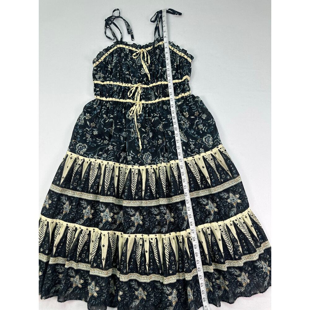 NWT Christian Lacroix Dark Blue Floral Cream Trim Midi Dress Size L - Picture 12 of 12